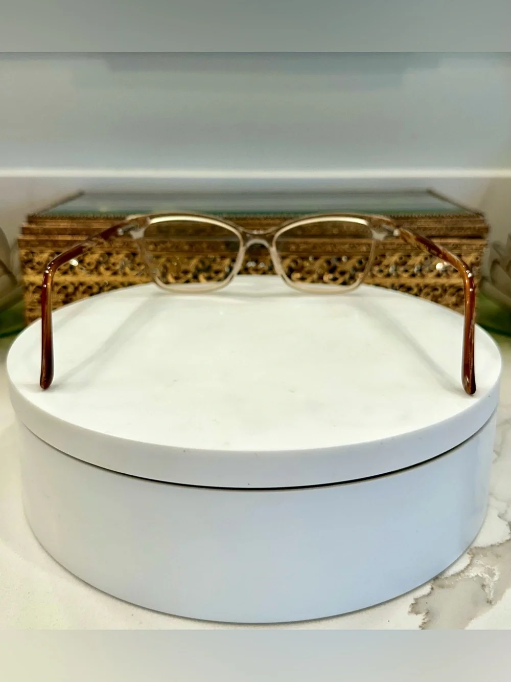 Via Spiga Dulcina Cat-Eye Champagne/Beige Crystal Rx Eyeglass Frames - VGUC